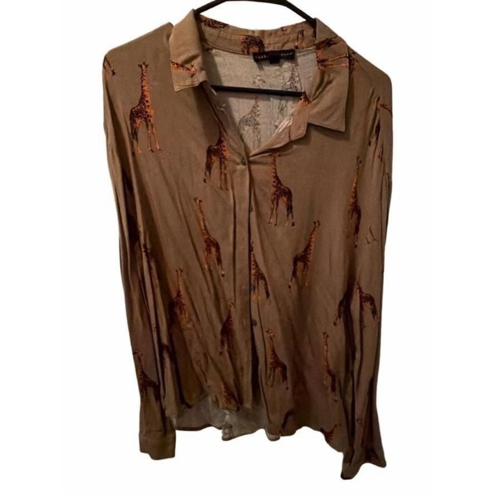 Jane + Delancey Women's Giraffe Print Long Sleeve Button Down Shirt Size XL